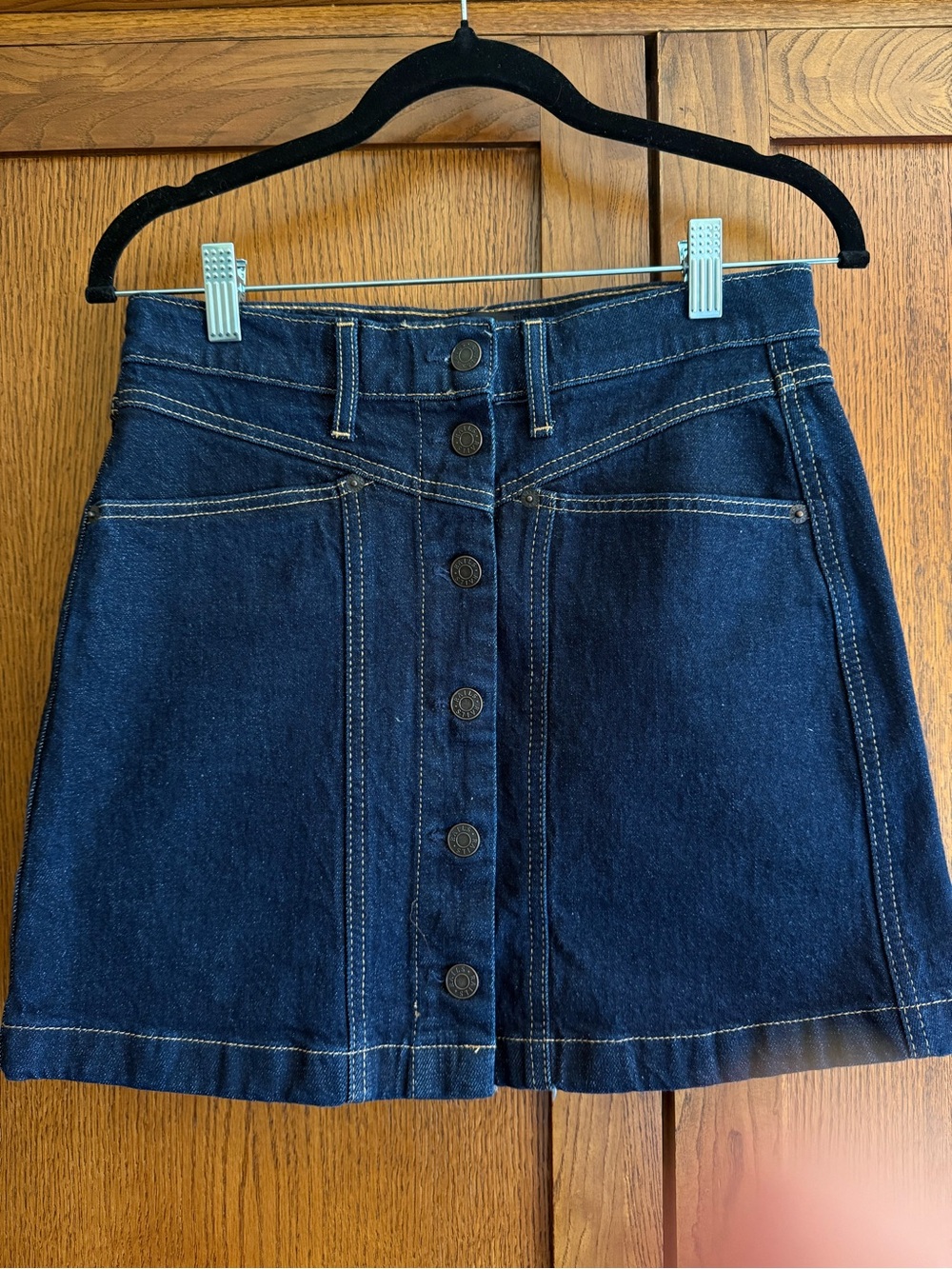 Rails Dark Blue Button-Front Denim Midi Skirt